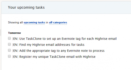 Highrise tasks from Evernote