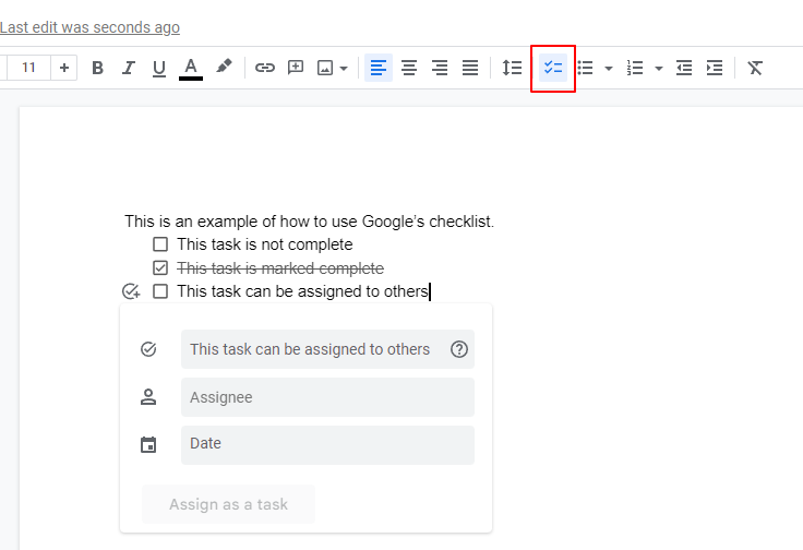 Google Docs Checklists assigned